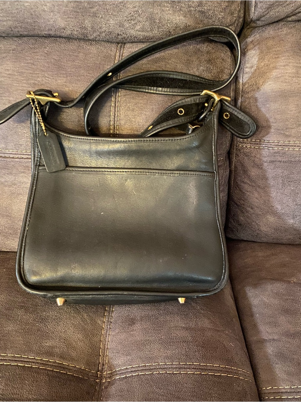 Coach Black Leather Crossbody Bag with Gold Hardware